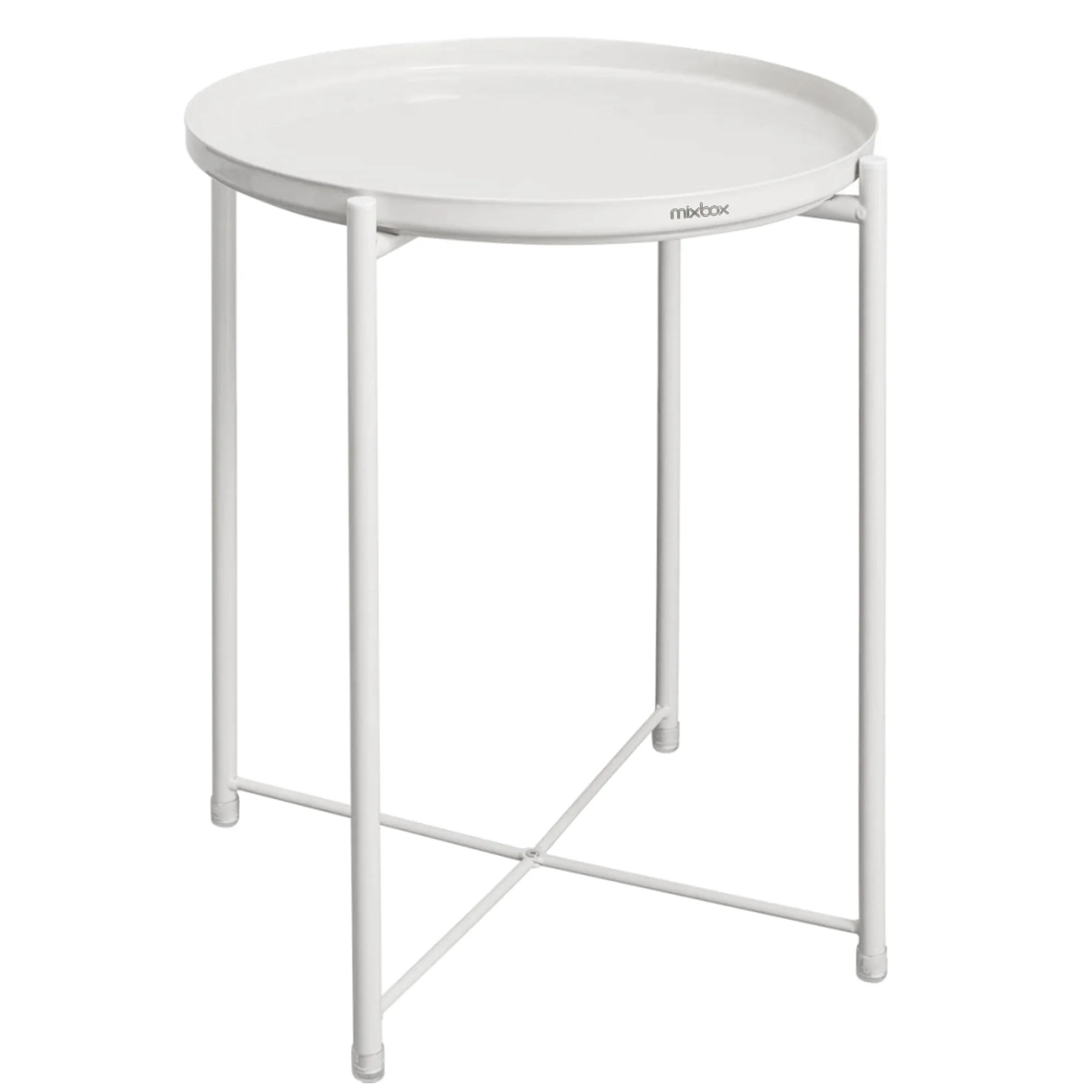 Round Metal Tray Side Table - White