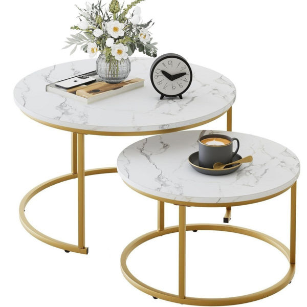 Coffee Table Nesting Side Set of 2 End Table Top Sturdy Metal Frame