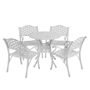 4  Seater - Lattice Aluminium Patio Set / Garden Furniture / Outdoor Dining Set    (4 Lattice Chairs with 78cm Round Elizabeth Table) - WHITE