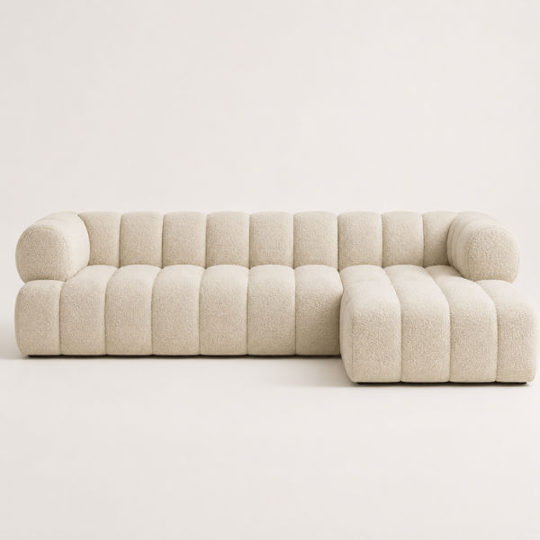 Modern Cream Bouclé L-Shaped Sectional Sofa