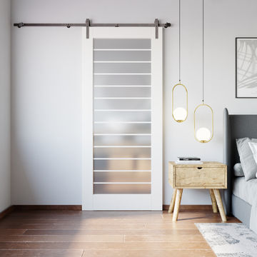 BROOKLYN 1LT GLZD HORIZONTAL ETCH BARN DOOR INCL TRACK 2100X920X40