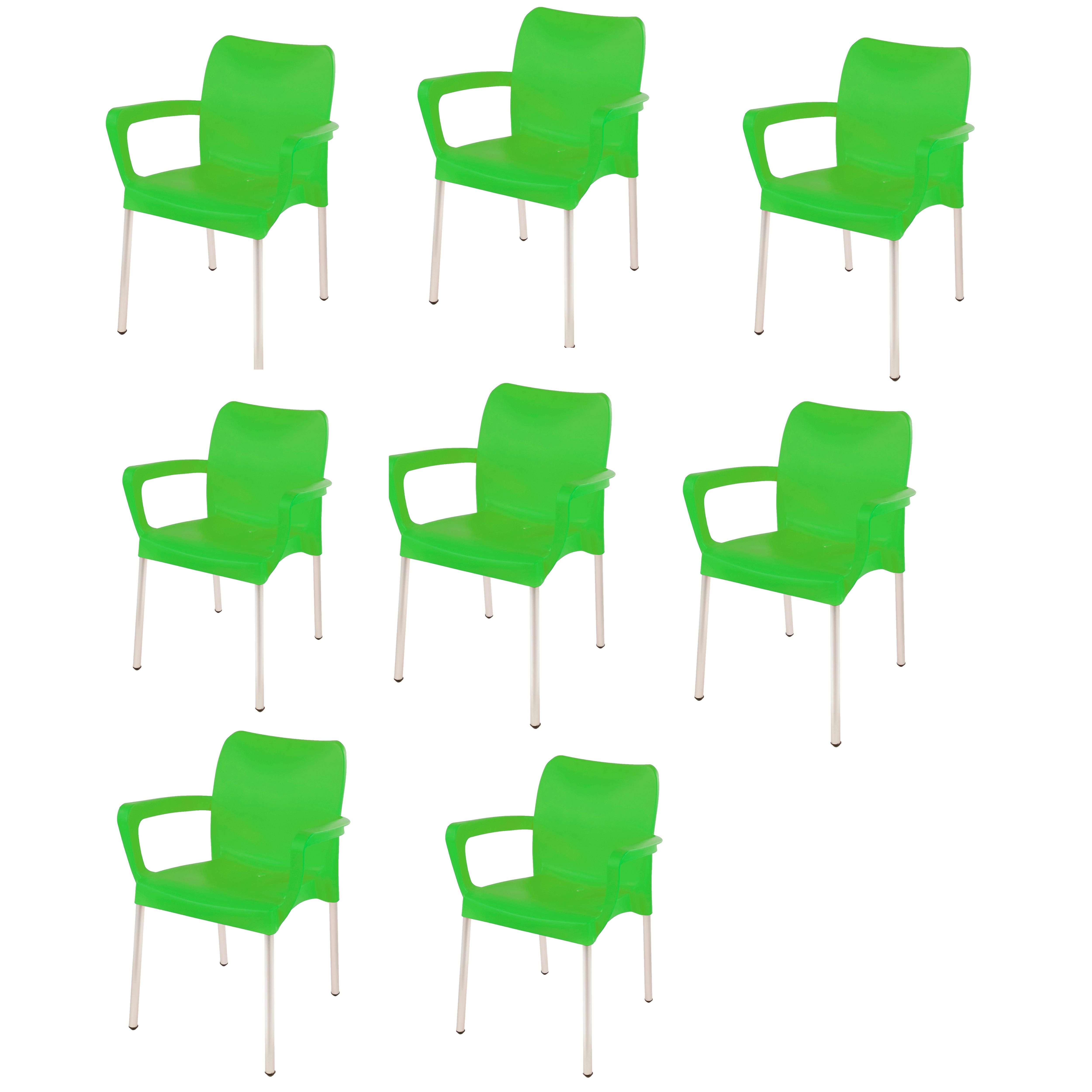 Heavy Duty Plastic Stacking Chair – Bistro Design with Armrests - Lime Green - Set of 8