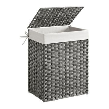 Songmics Woven Storage Laundry Basket with Lid, Grey