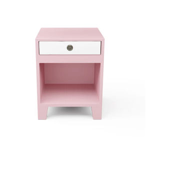 Furnwood Bedside Table One Drawer Baby Pink and White