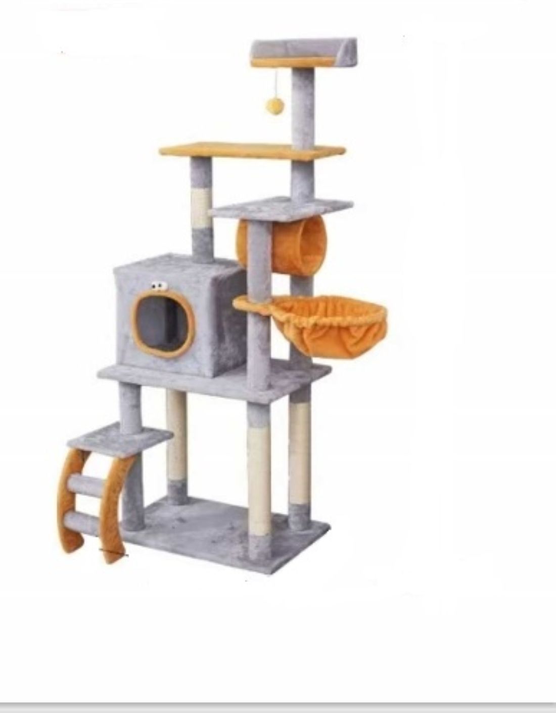 Multi-Level Cat Tree Tower, 140 cm, Grey and Orange