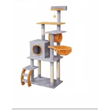 Multi-Level Cat Tree Tower, 140 cm, Grey and Orange