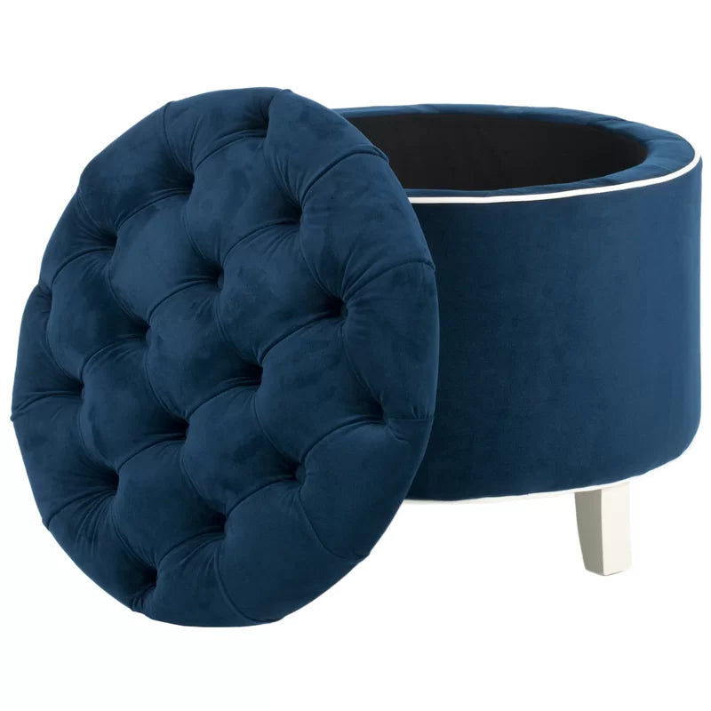 Althea Round Storage Ottoman - Blue