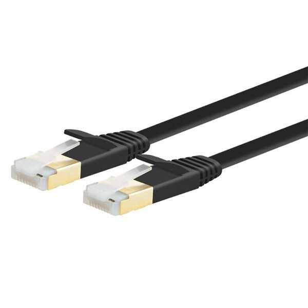 CAT7 10G ETHERNET FLAT NETWORK CABLE WITH GOLD PLATED RJ45 1M BLACK