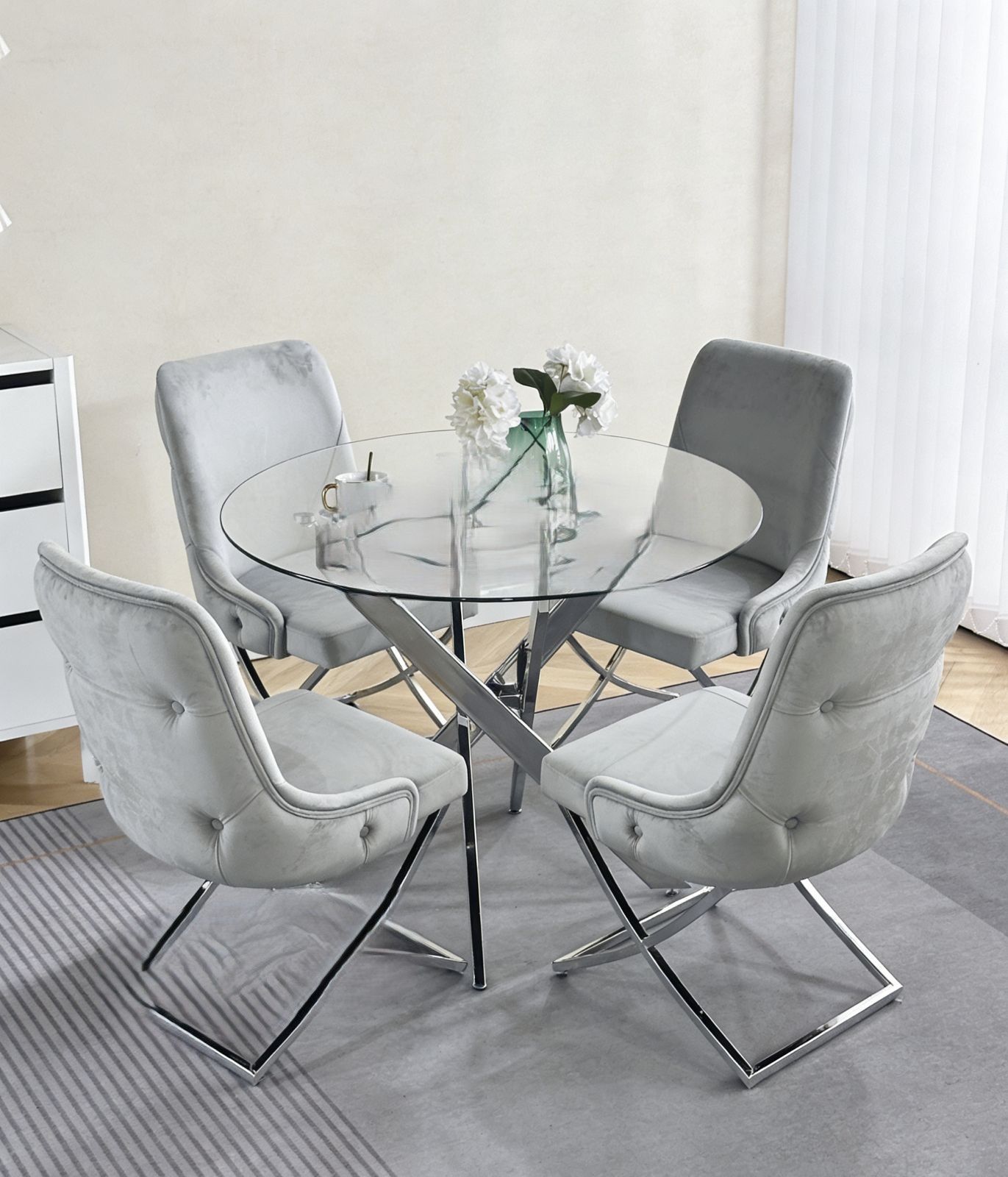 LBM FURN-4 Seater Dinning Table Set-Silver