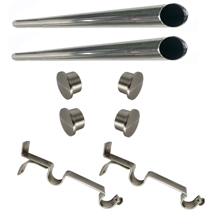 Matoc 25mm Double Curtain Pole Set -SIlver -Dbl extend brkts -Flat End Caps -1.5m