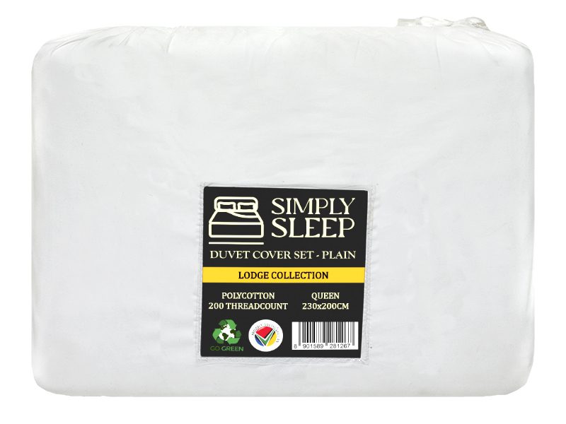 Simply Seep - Lodge Collection 200 TC Poly Cotton - Duvet Cover Set-Optical White-Queen(01 Pc Pack)