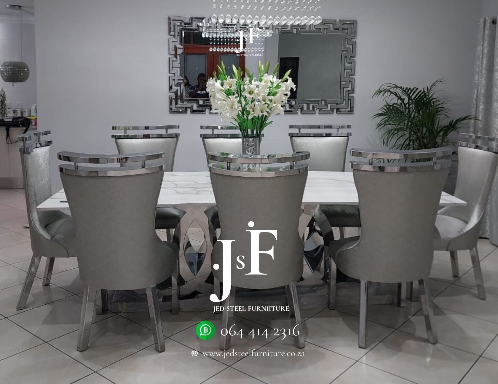 8-Seater Stainless Steel Dining Room Suite with Audi Table and a Quartz Top