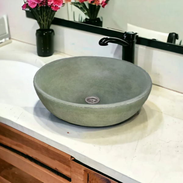 Green Round Concave Handmade Concrete Countertop Butler Basin/Sink 4214cm