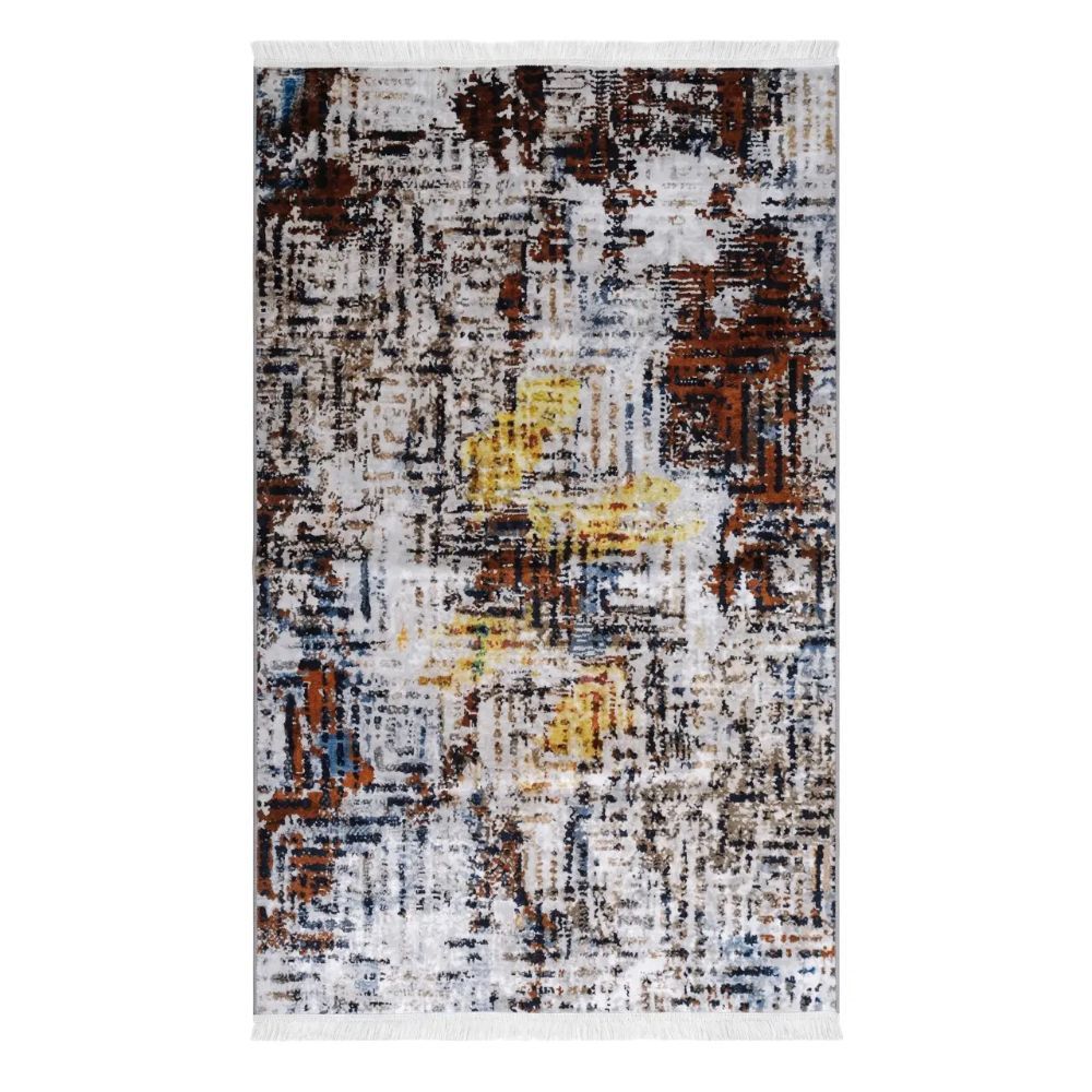 Abstract Rust Blue Printed Rug 160 220 cm – Modern Decorative Area Carpet for Living Room, Bedroom & Office