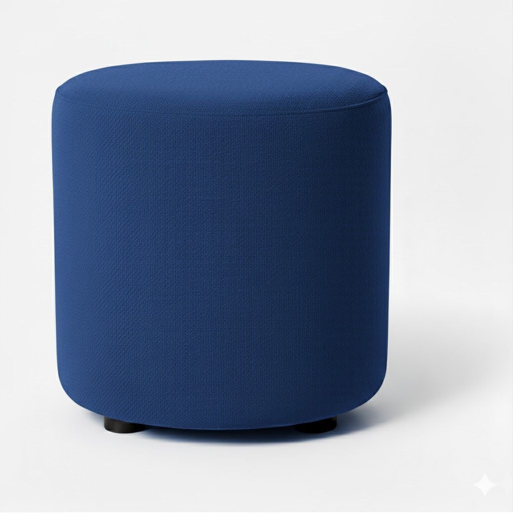 Round Upholstered Fabric Ottoman Dark Blue
