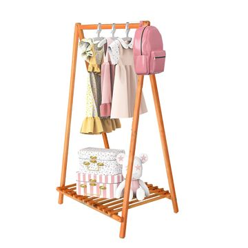 Woodly Freestanding Clothing Rack,with Storage Shelf & Hanging Rod