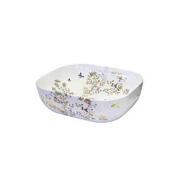 TCB003- White and floral rectangle basin