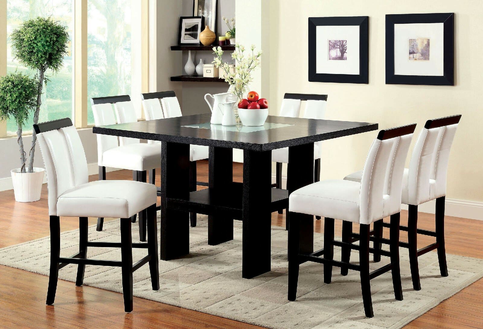 Counter Height 54'' Dining Table 6 seater - Cream White