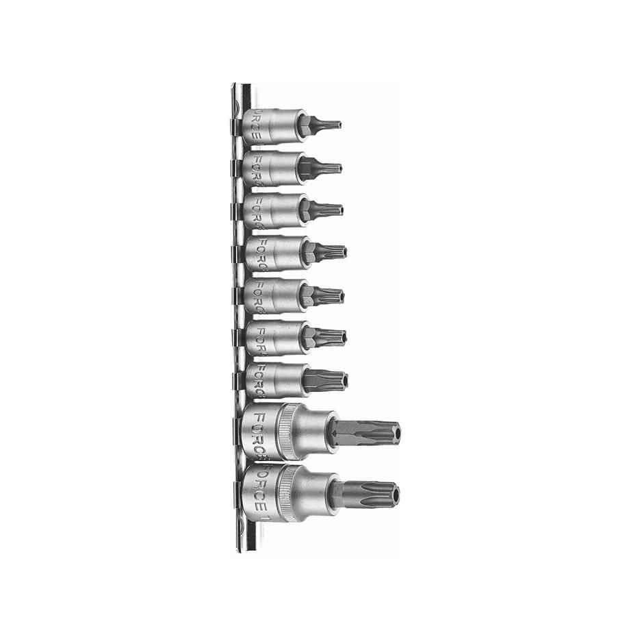 Force 3/8" And 1/4" Dr 9Pc 5 Sides Star Security Socket Bit Set Ts10-Ts