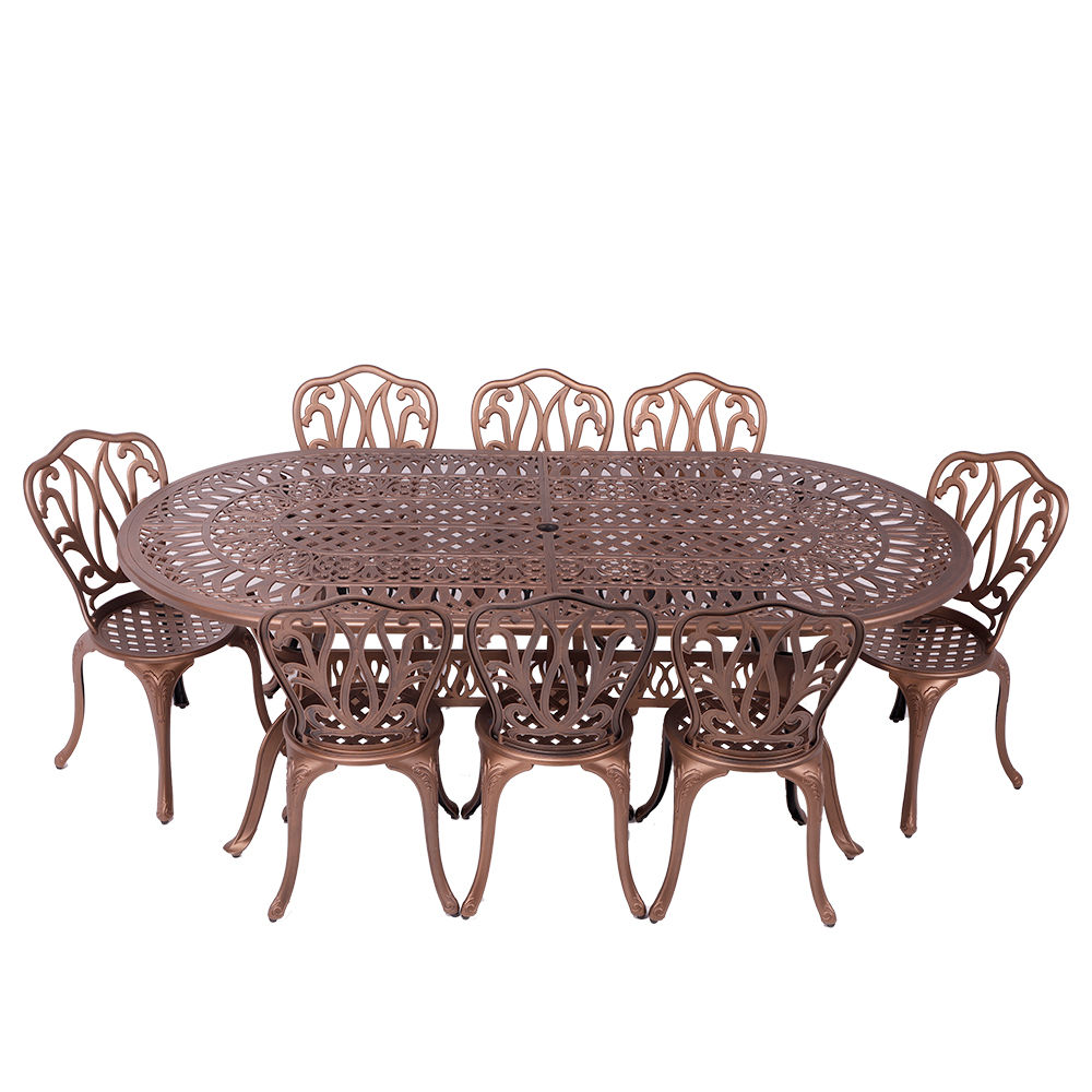 8 Seater - Lisa Aluminium Patio Set / Garden Furniture / Outdoor Dining Set    (8 Lisa Chairs with 214cm x 110cm Oval Elizabeth Table) - COPPER