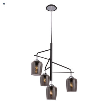 Polished Chrome Chandelier with Metal and Smoke     Glass