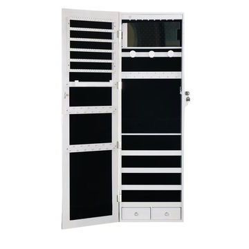 HOMEPOLA 6 LEDs Mirror Jewelry Cabinet 120cm Wall/Door Mounted Organizer - White