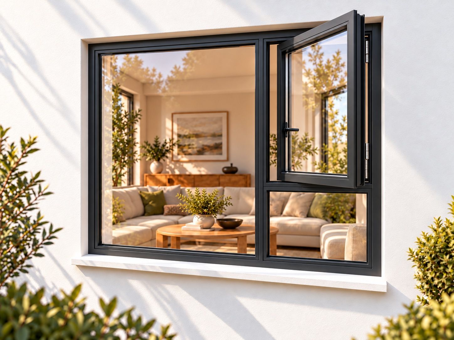 Kenzo Premium Side-Hung Aluminium Window - Charcoal, 1800 1800 mm, Right Side Opener with Fixed Bottom Pane