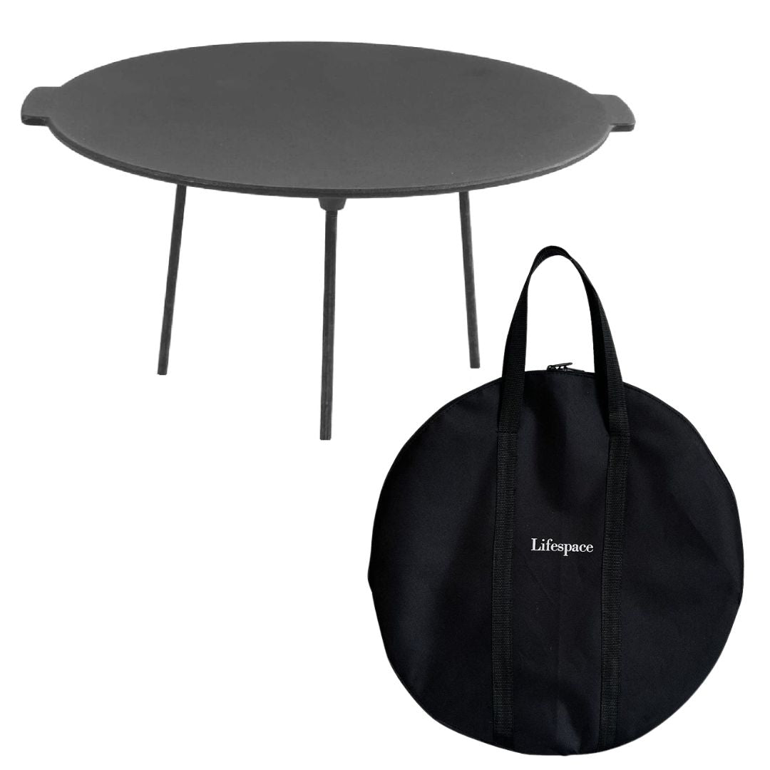 Lifespace Cast Iron Grill Plate with Carry Bag & Removable Legs - 45cm
