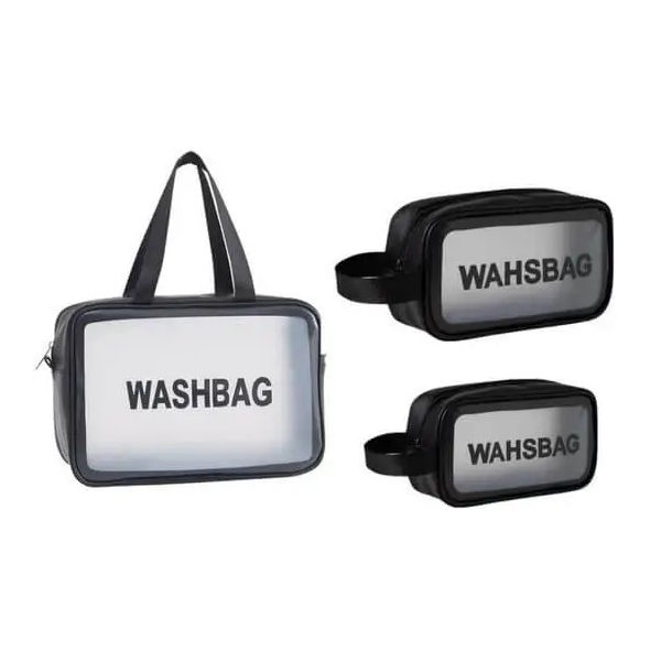 Set of 3 Transparent Cosmetic Wash Bag - Black