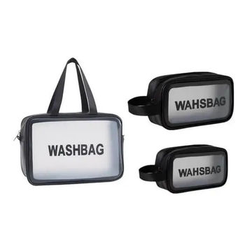 Set of 3 Transparent Cosmetic Wash Bag - Black