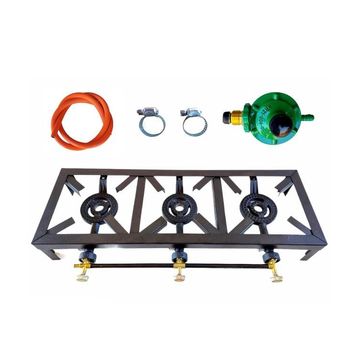 3 Burner, Triple Gas Burner, 4 Legged with Hose And Regulator Set