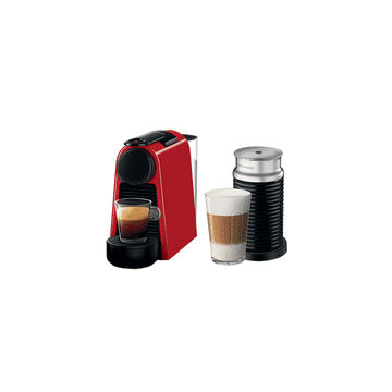 Nespresso Essenza Bundle With Aeroccino Milk Frother - Ruby Red