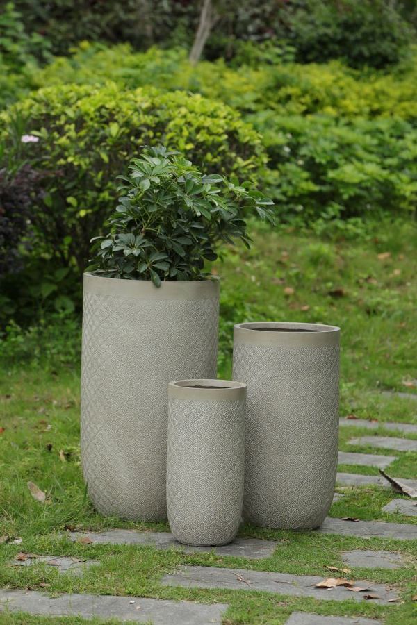 Flower Pots Lightweight 22kg Set 3 Cylindrical U Shape