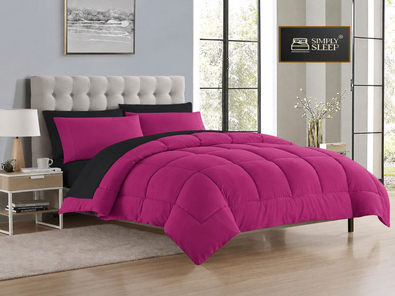 Everyday Collection Reversible Comforter Set - 90 GSM - King - Super King - Fuchsia Purple - Jet Black
