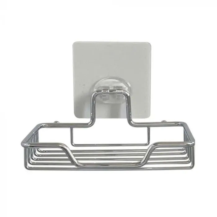 Woodly Soap Dish, Square, Stainless Steel, Stick-On