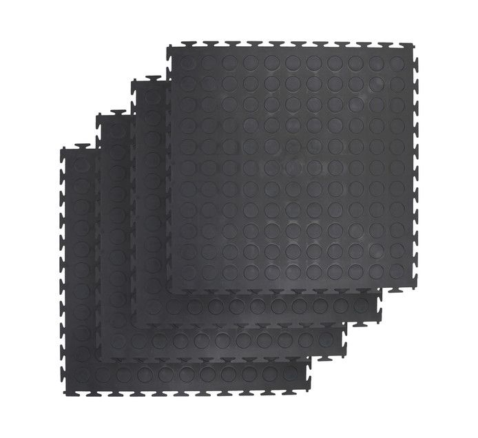 PVC Interlocking Rubber Floor Tile - Gym Mats (4-Pack) - Black