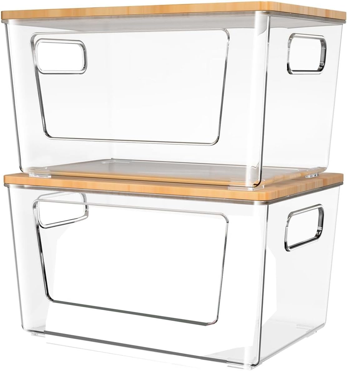 Pantry & Kitchen Storage Organizers with Bamboo Lids Stackable Clear Bins