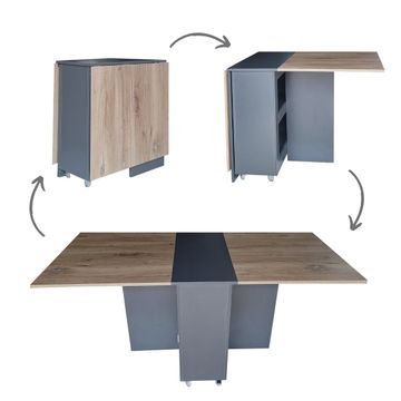 Folding 4 in 1 Console Desk Table on Wheels - 2 Tone Midnight/Mystic River