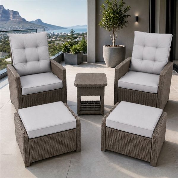 Prestige Home - Geneve 5-Piece Recliner Patio Set - Taupe Grey Wicker