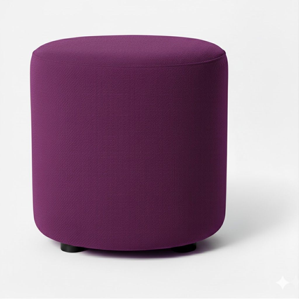 Round Upholstered Fabric Ottoman Purple