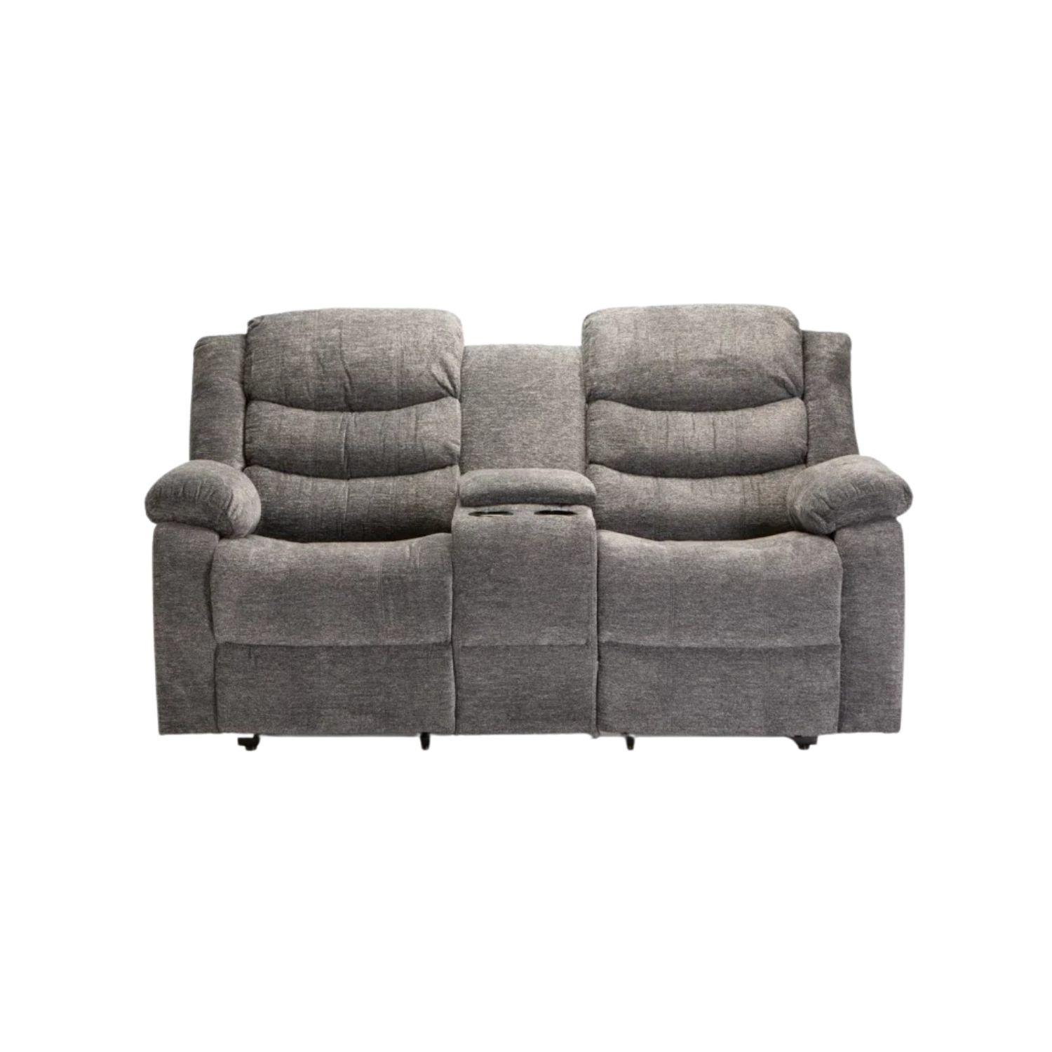 Grey Fabric 2-Seater Recliner Sofa with Console
