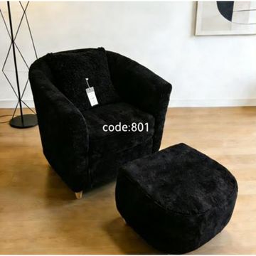 Madiega Furniture - Black Bouclé Armchair & Matching Ottoman Set