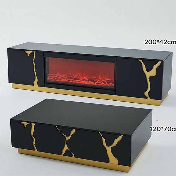 Prestige Home - Vantira TV Stand and Coffee Table Set (Black and Gold) Combo Set