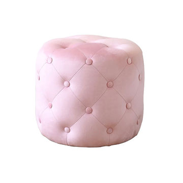 Paris Pink Velvet Tufted Round Ottoman