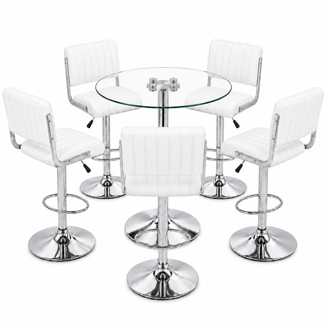 Ziyane DIY 6-Piece Glass Top Adjustable Bar Table & Swivel Stool Set (White)