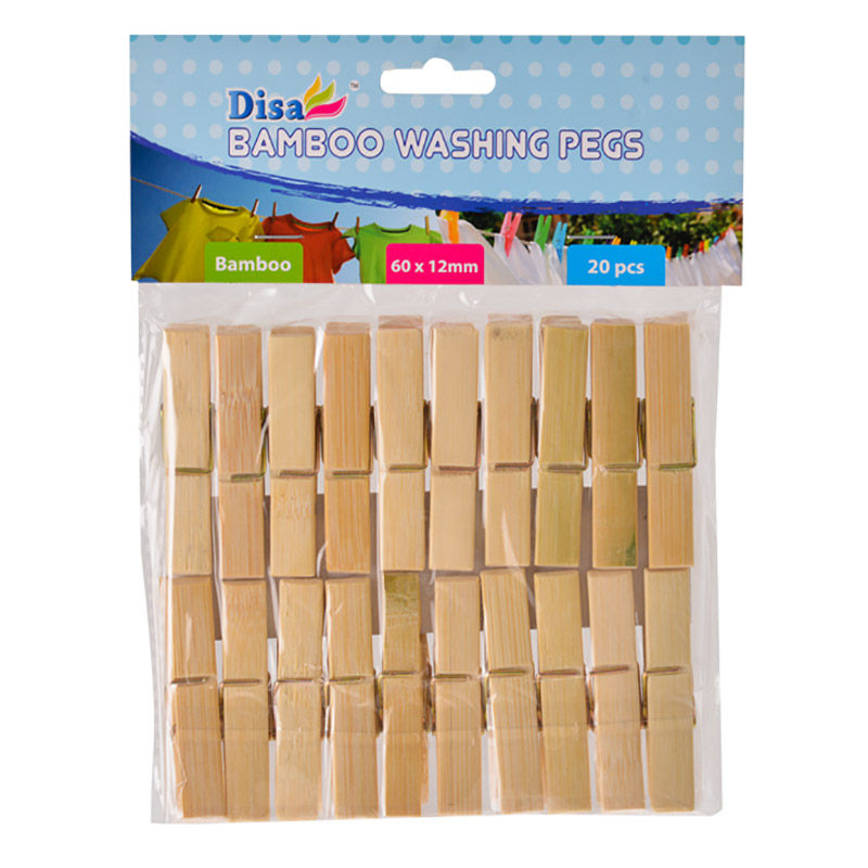 Washing Pegs - Bamboo - 60mm x 12mm - 20 Pieces - 10 Pack