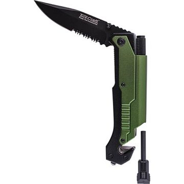 Knife Survival Green With Led Light & Fire Starter In Double Blister