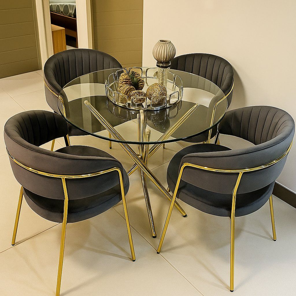 EFURN- JY 4 seater dining set Grey