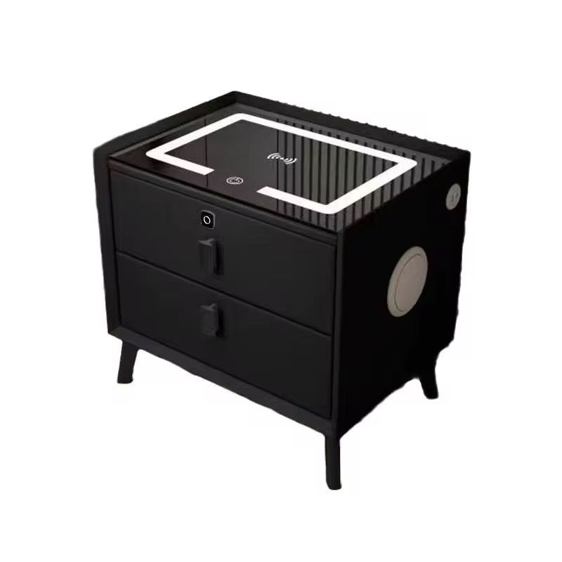 Smart Bedside Table with Wireless Charging Station, Speaker, Fingerprint Lock, and Drawer, Modern Bedside Table in Bedroom