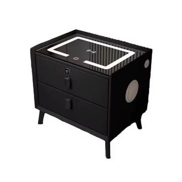 Smart Bedside Table with Wireless Charging Station, Speaker, Fingerprint Lock, and Drawer, Modern Bedside Table in Bedroom